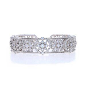 Judith Ripka Cubic Zirconia Hinged Cuff Bracelet 7" Sterling925 Floral Medallion